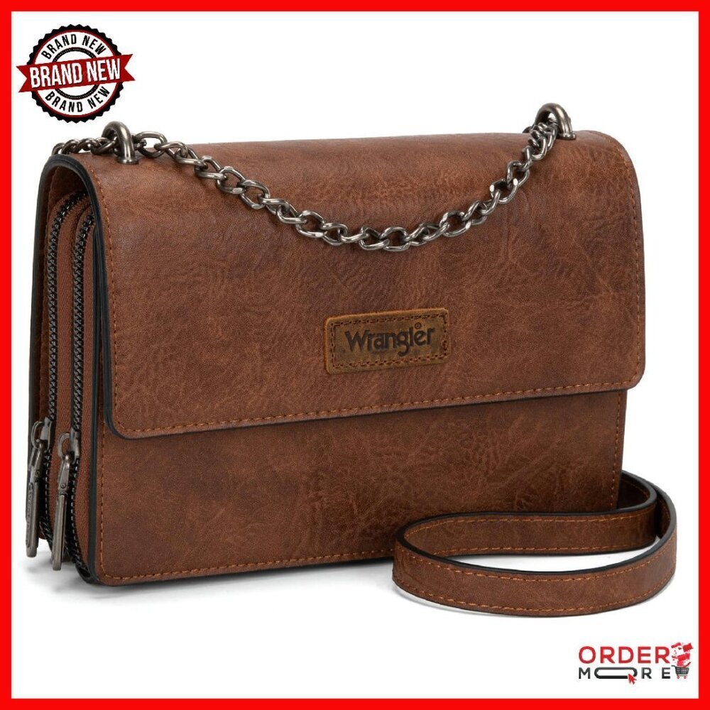 Vintage Flap Crossbody Purse with Chain Strap, Multiple Pockets